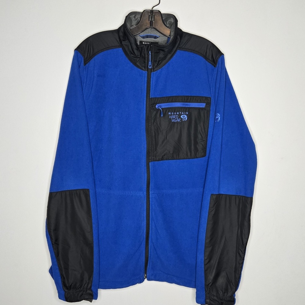 Mountain Hardware Men's Chill Factor Fleece Jacket Pockets Large Blue Black EUC